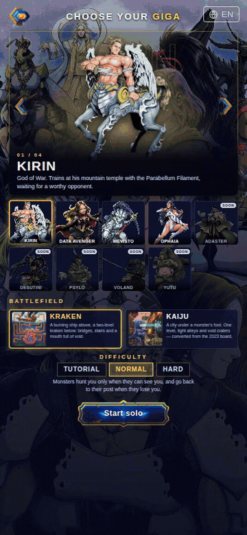 Choosing Kirin and the Kraken map in the lobby