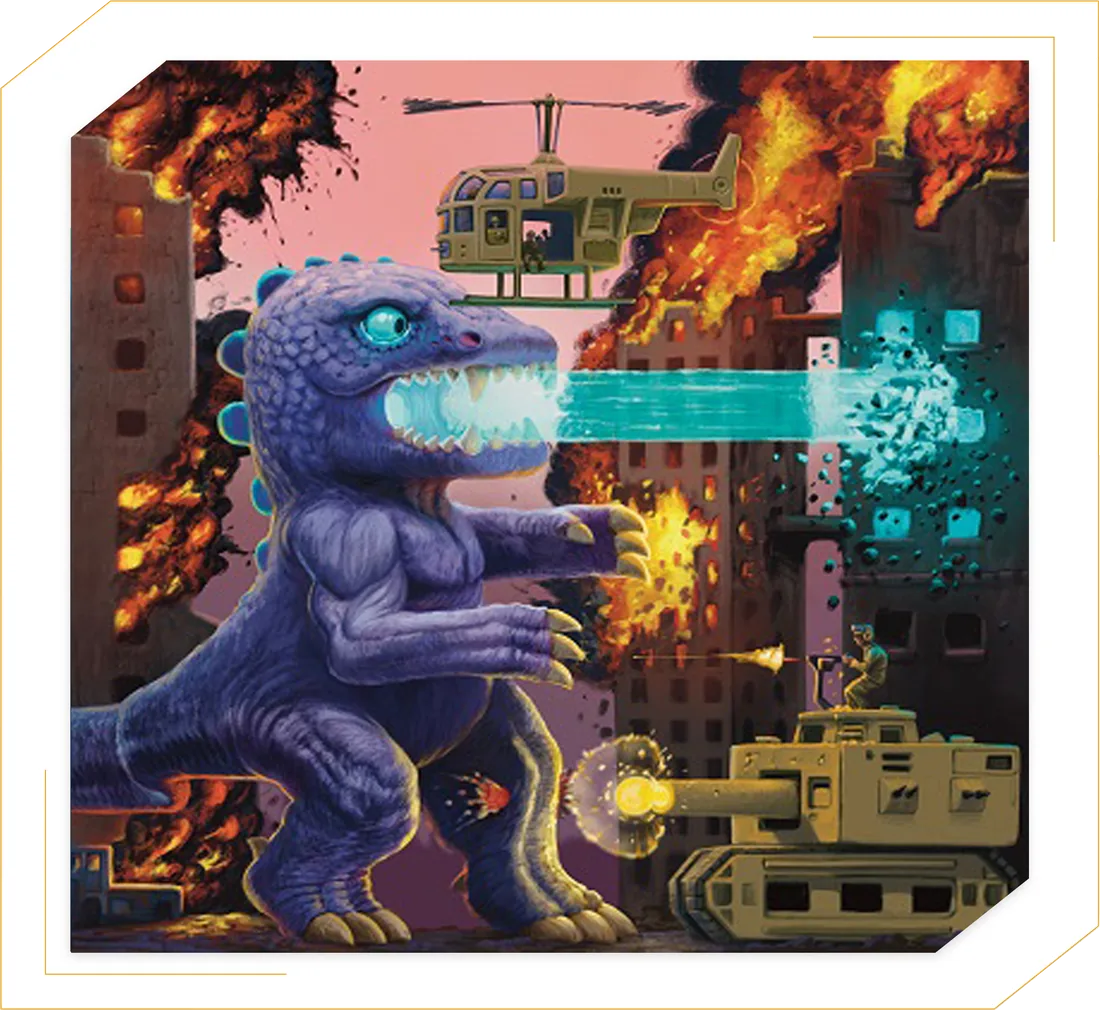 La carte Kaiju — une ville attaquée par un monstre géant