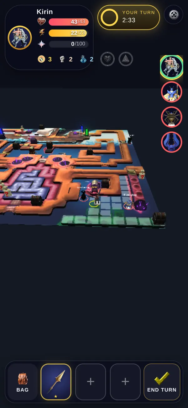 The UFB game screen during your turn, with the HUD labelled