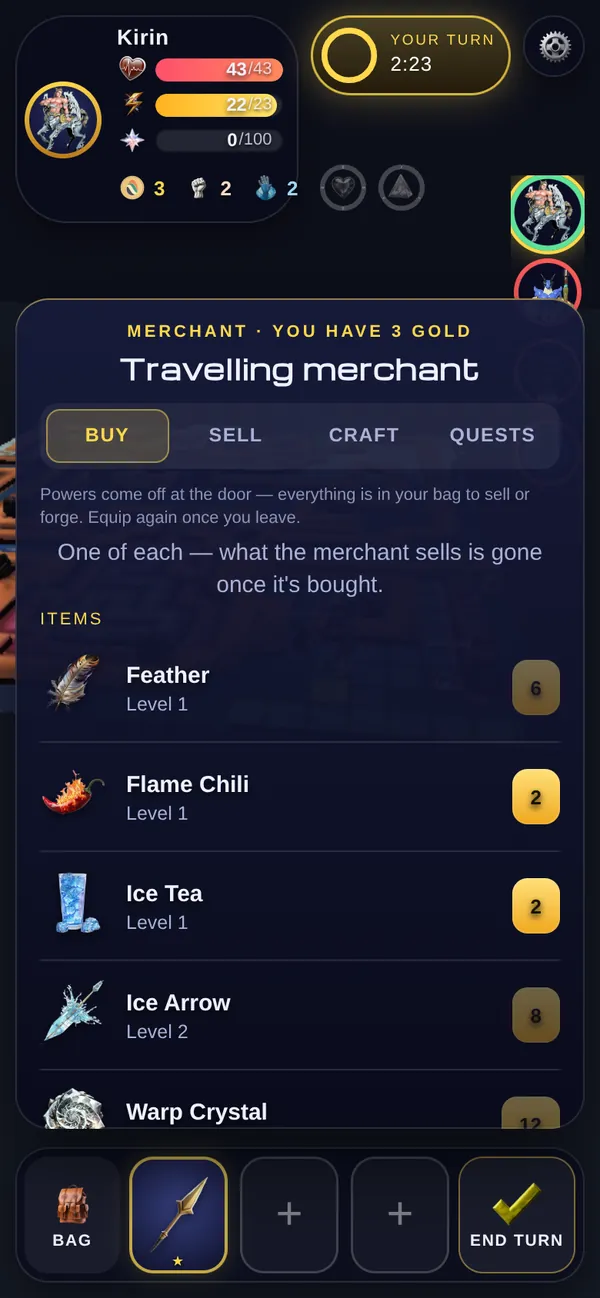The Merchant's Buy tab