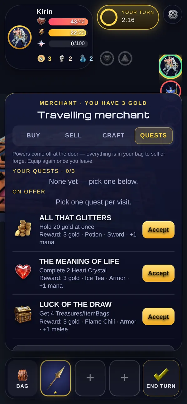 The Merchant's Quests tab